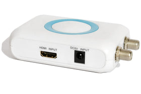 AoeSpy HDMI to coaxial modulator front view demonstrates a compact, plug-and-play design.