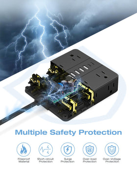 AOFO 5-ft extension cord expands outlet capacity in tight spaces.
