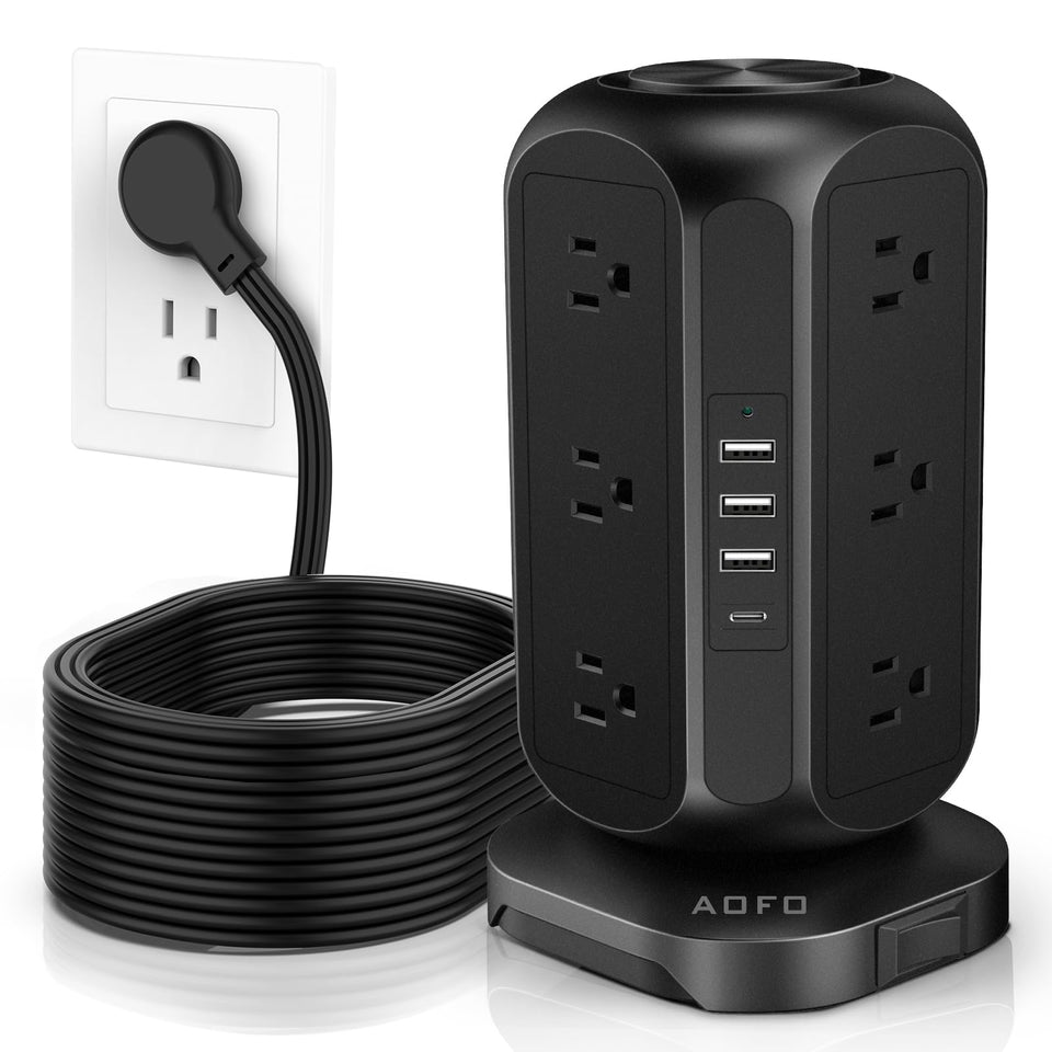 AOFO front view charging tower showing 12 outlets and neat vertical layout for space saving