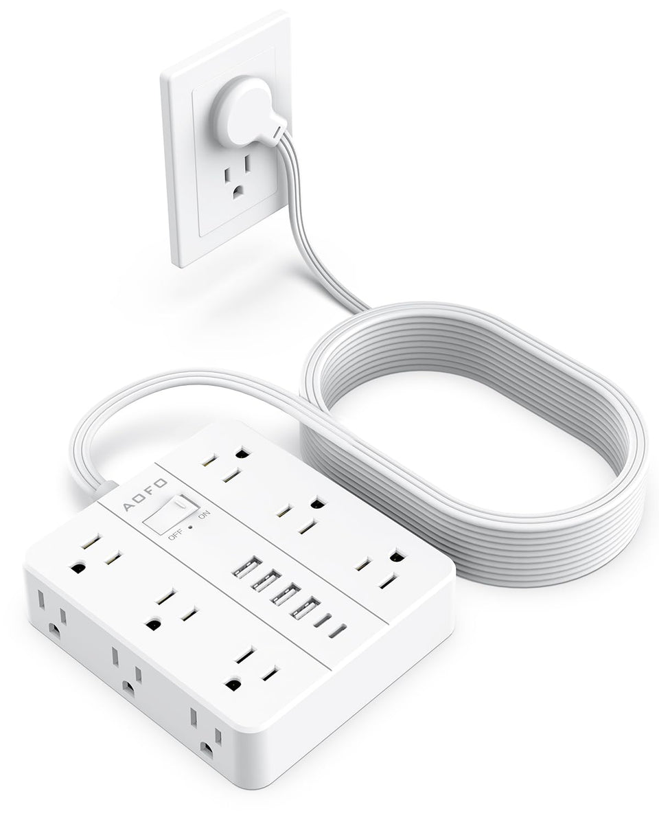 AOFO front view showing 12 AC outlets and six USB ports for versatile charging