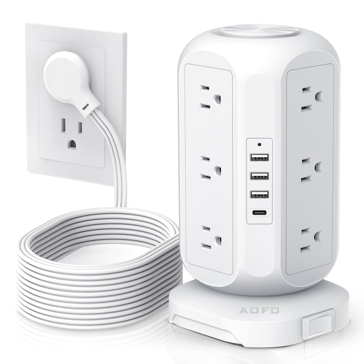 AOFO front view showing all outlets and compact vertical space saving