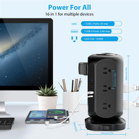 AOFO power tower closeup of widely spaced outlets preventing adapter interference