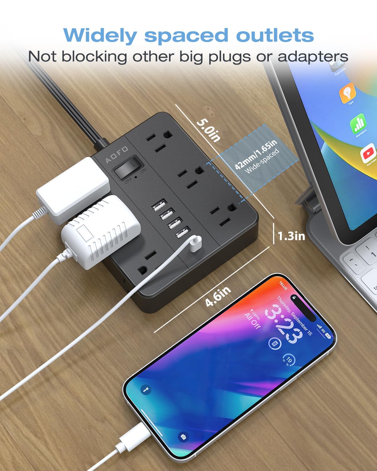 AOFO USB ports: 4 USB-A and 2 USB-C for efficient multi-device charging.