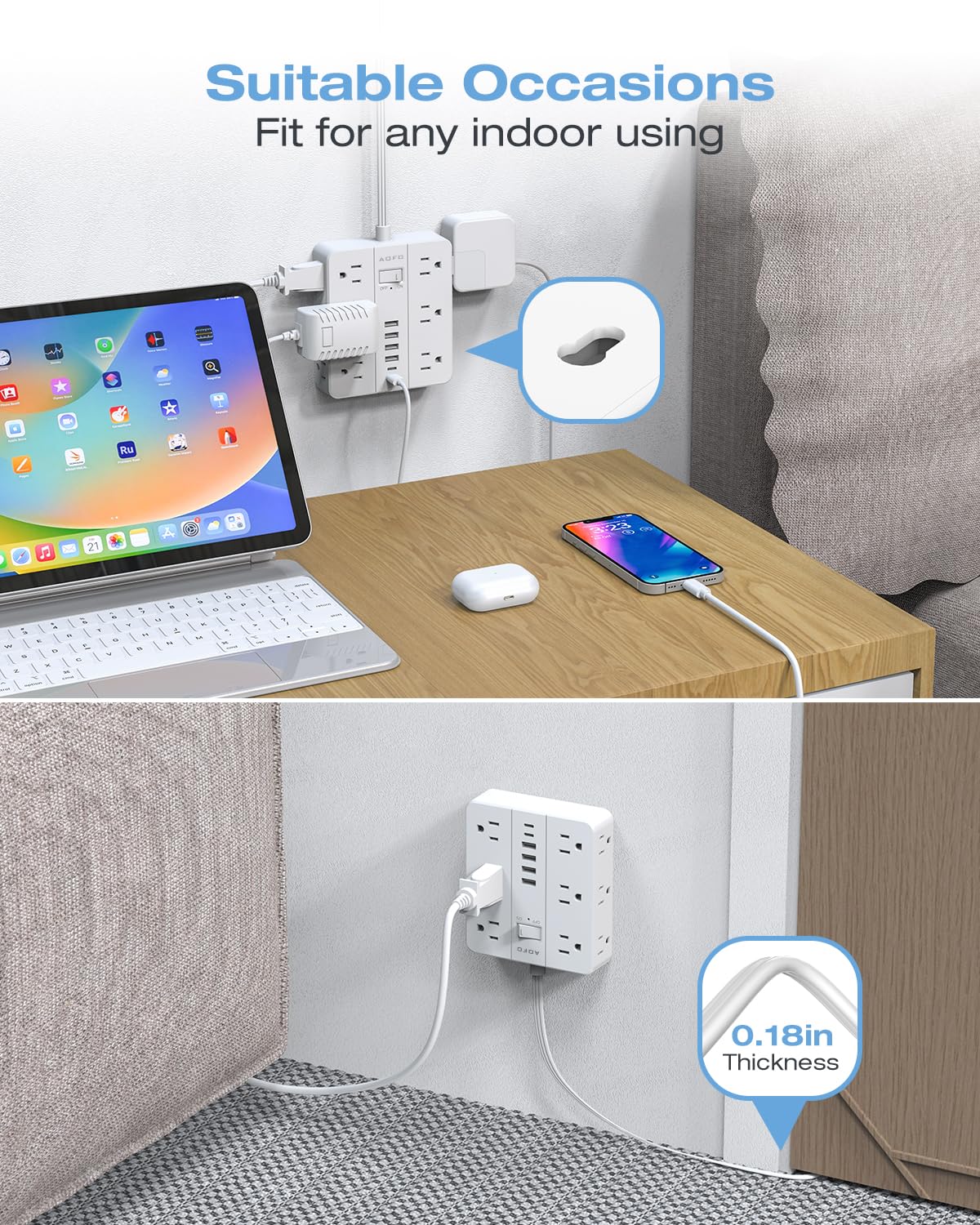 AOFO wall-mountable design saves desk space and reduces cable clutter.