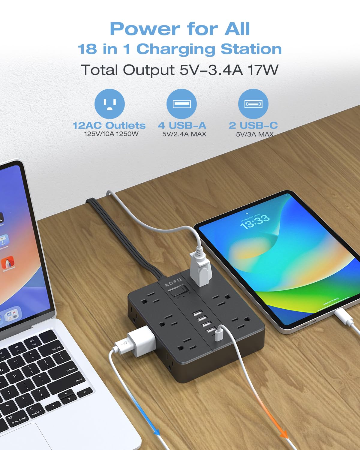 AOFO wall-mount holes enable tidy setup under desks or on walls