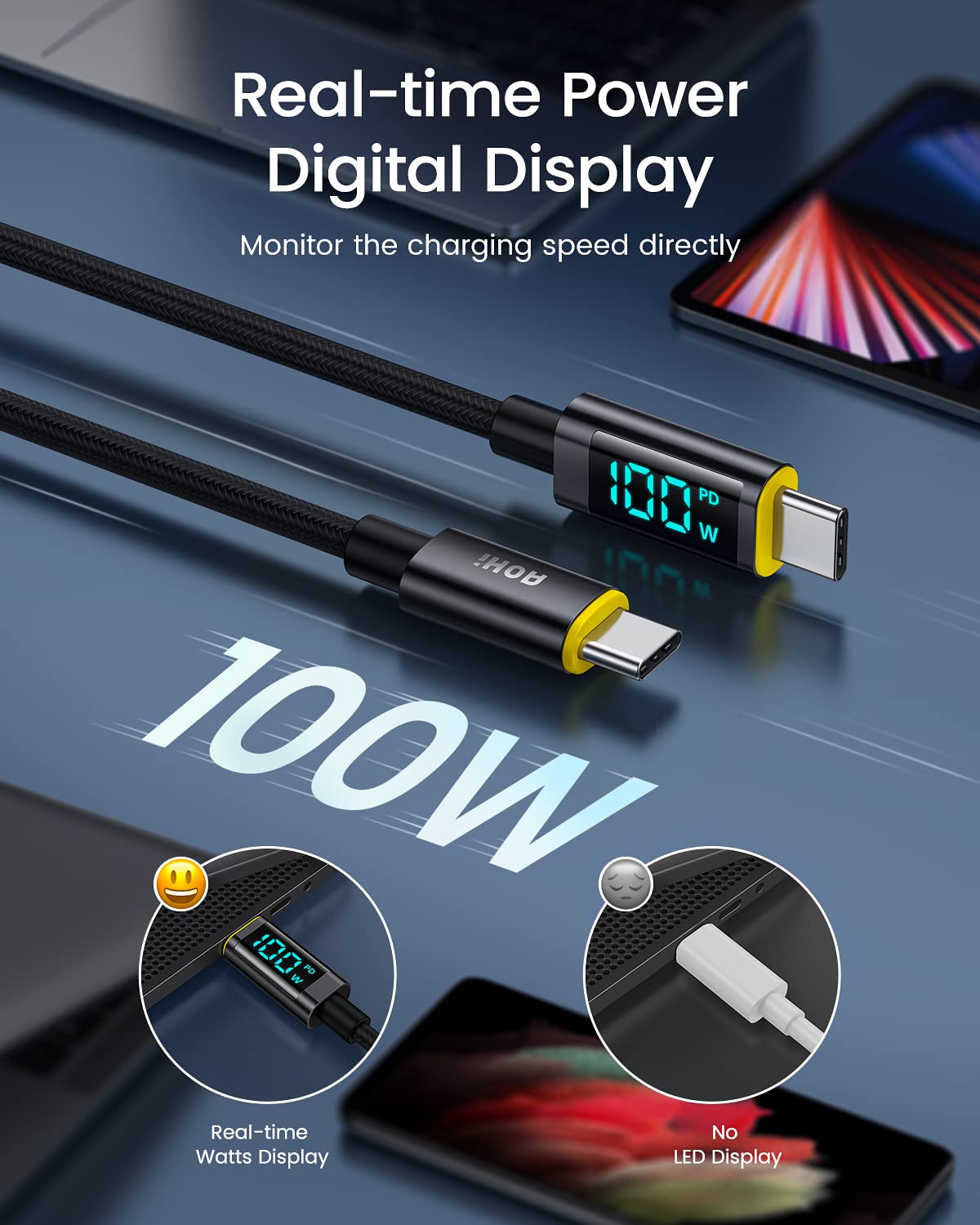 AOHI LED display cable with safety monitoring for fast charging