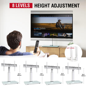 AOKCOS stand features 8-height levels for flexible room placement.