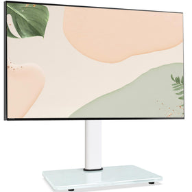 AOKCOS swivel stand with tempered glass base provides stable support for large TVs.
