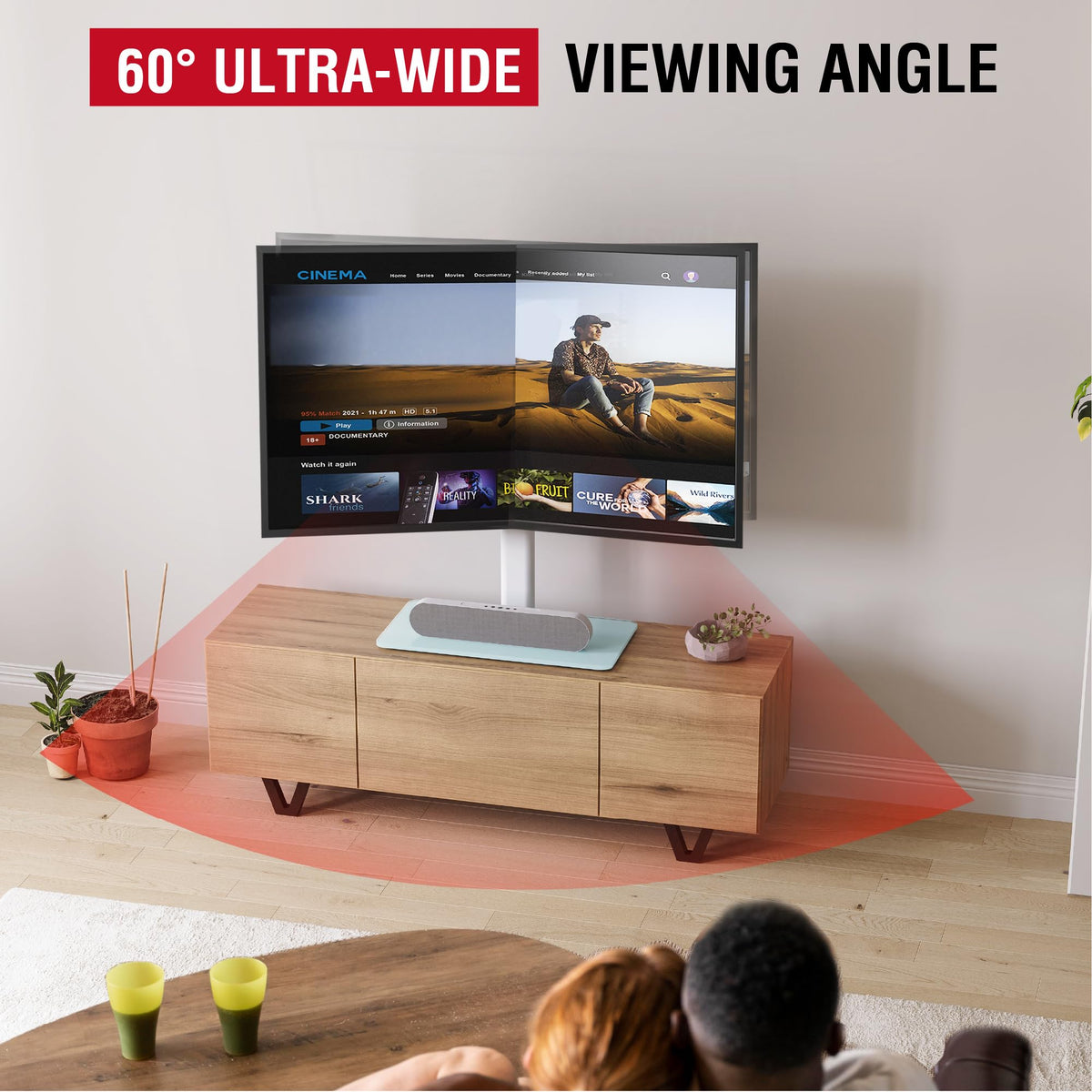 AOKCOS swivel stand demonstrates tilt function for optimal viewing comfort.