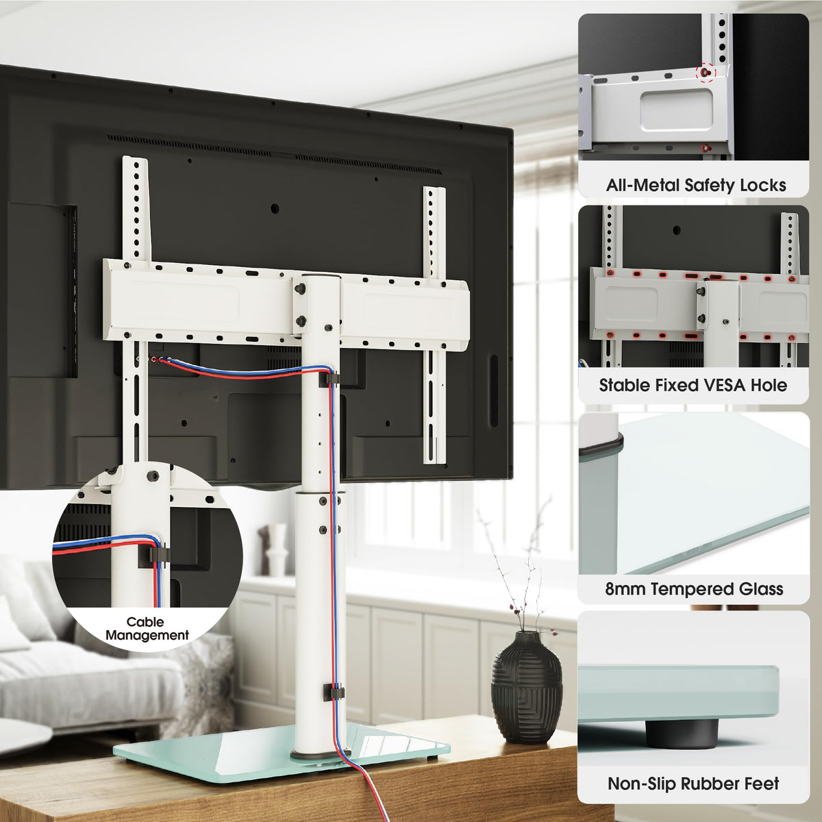 AOKCOS stand in white finish complements modern living spaces.