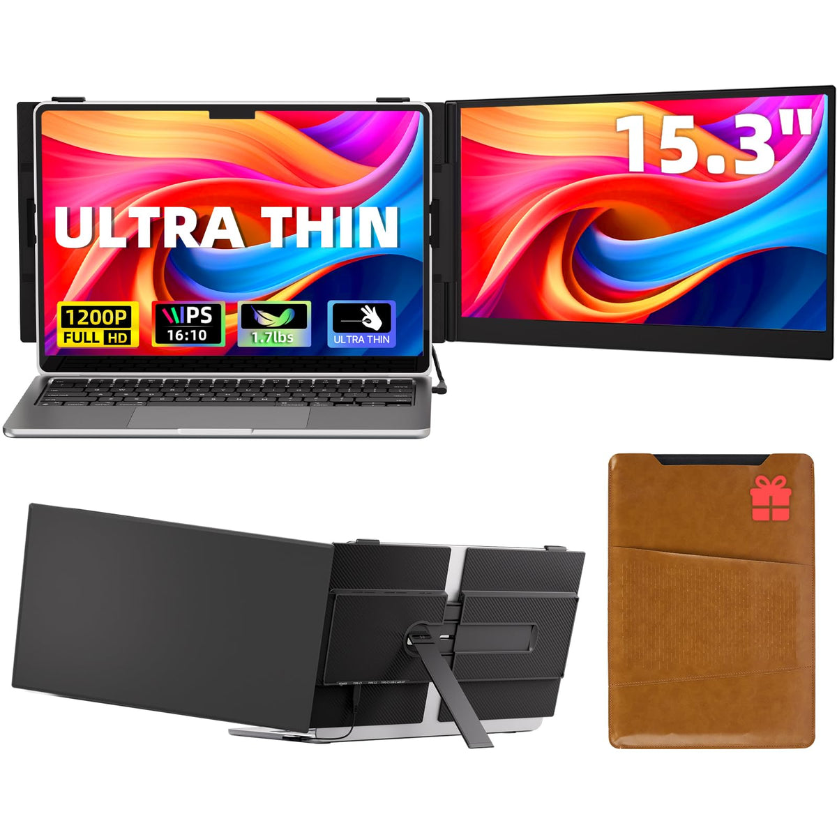 AOKER 15.3-inch screen extender front view shows expanded workspace on the go.