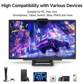 AOKER monitor connected to PS5/Xbox for versatile gaming on the go.