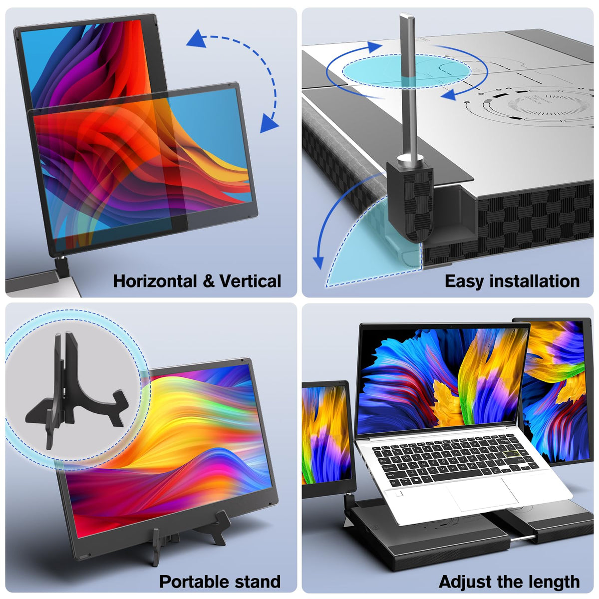 AOKER aluminum-base extendable section for compatible laptop sizes.