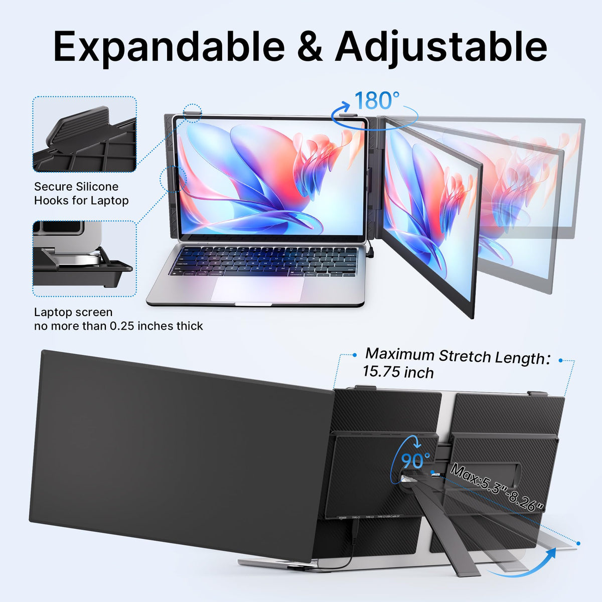 AOKER Laptop Screen Extender USB-C Cables Included simplifies connections