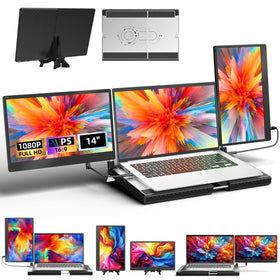 AOKER laptop triple-screen extender setup for enhanced multitasking efficiency.