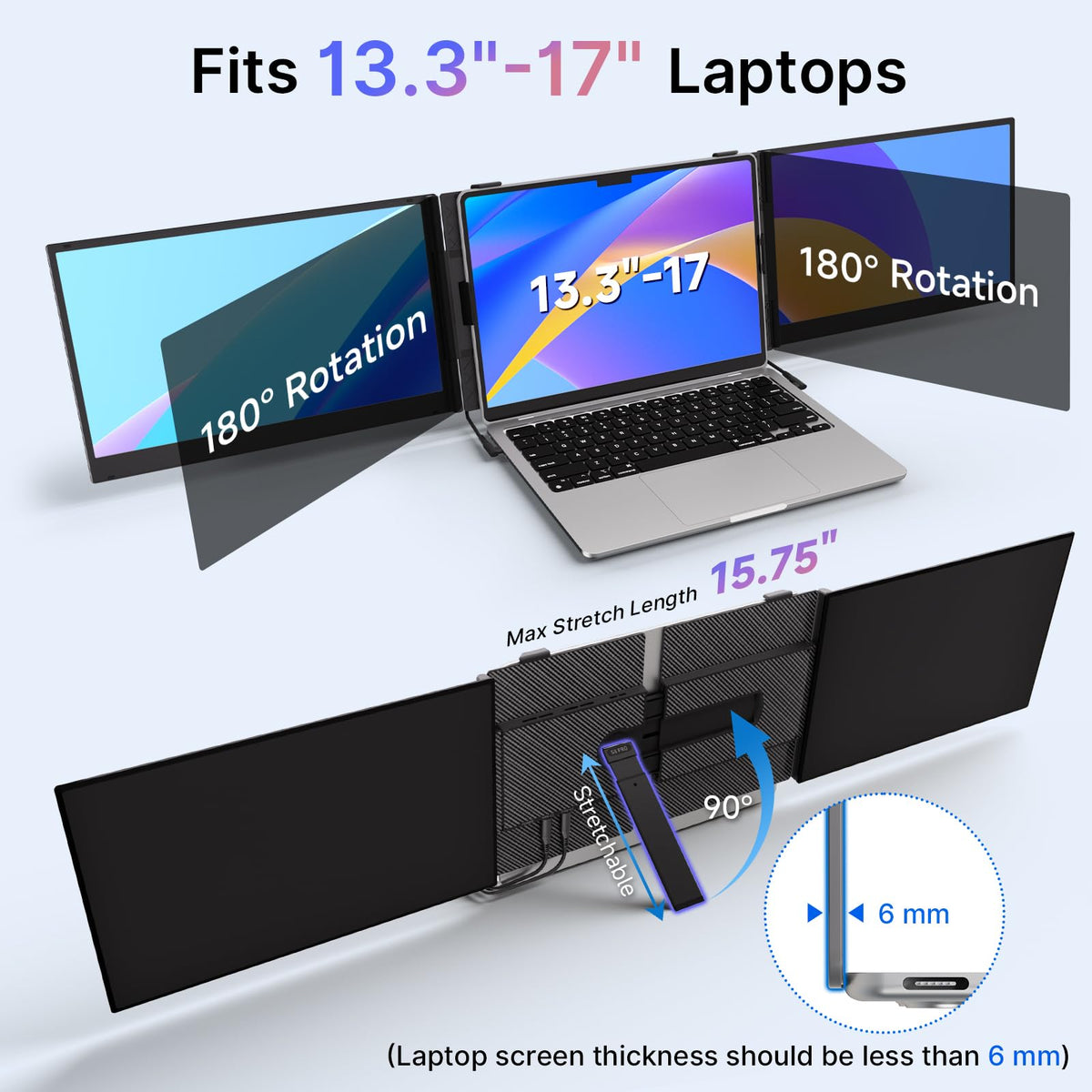 AOKER Triple Laptop Screen Extender 180-degree rotation for flexible viewing