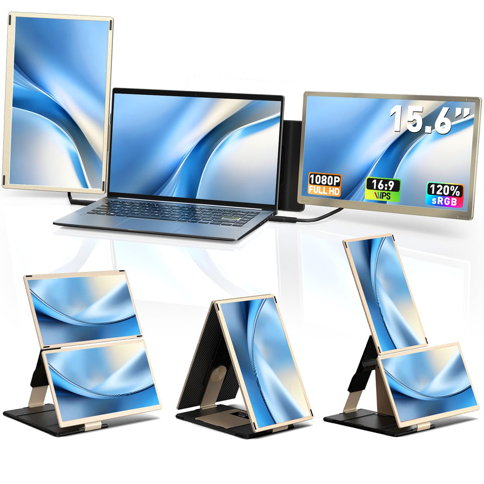 AOKER Triple Laptop Screen Extender front view showing the three displays in action for multitasking.