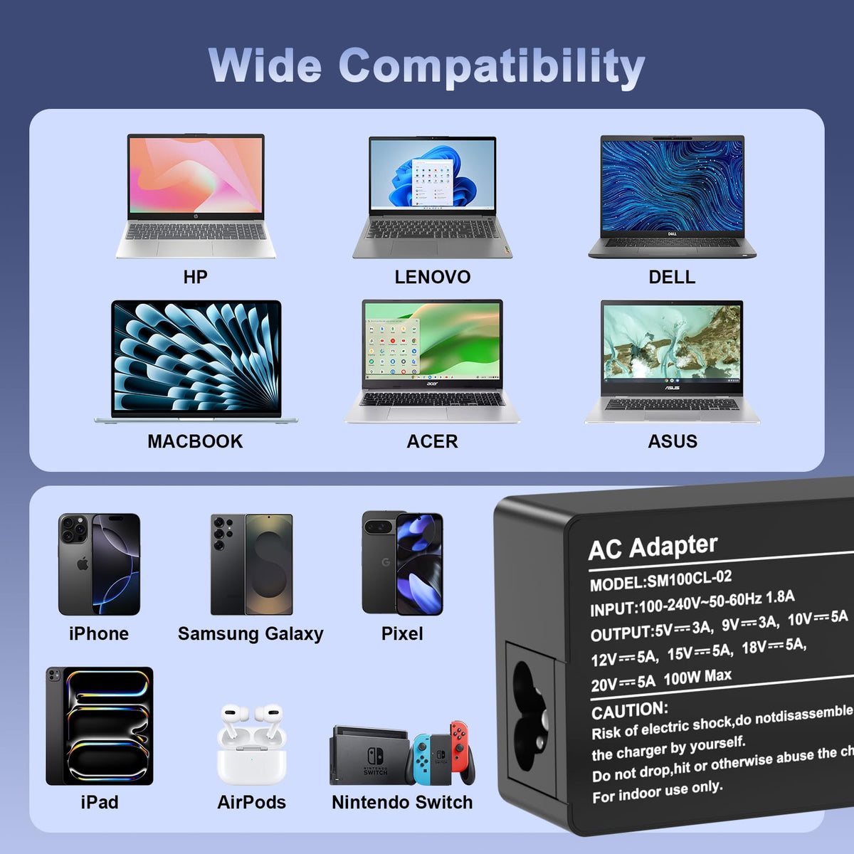 AOKNZEVM 100W USB-C charger safety certifications visible