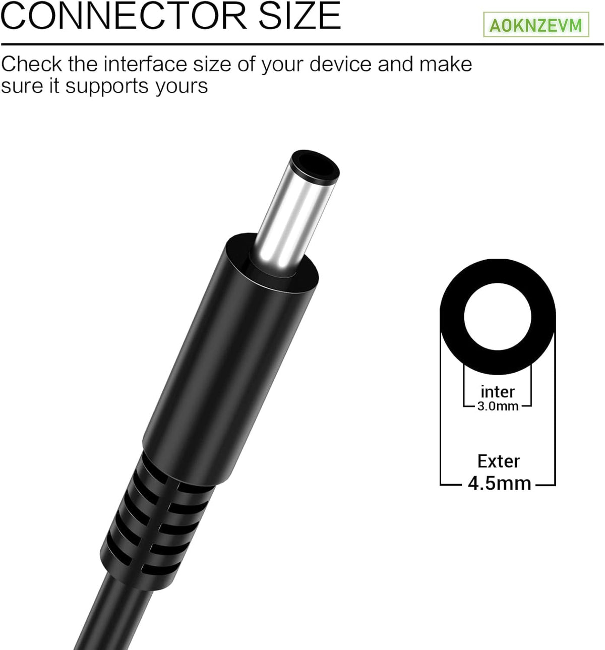 AOKNZEVM 65W Dell adapter side profile with cable management for desk use.