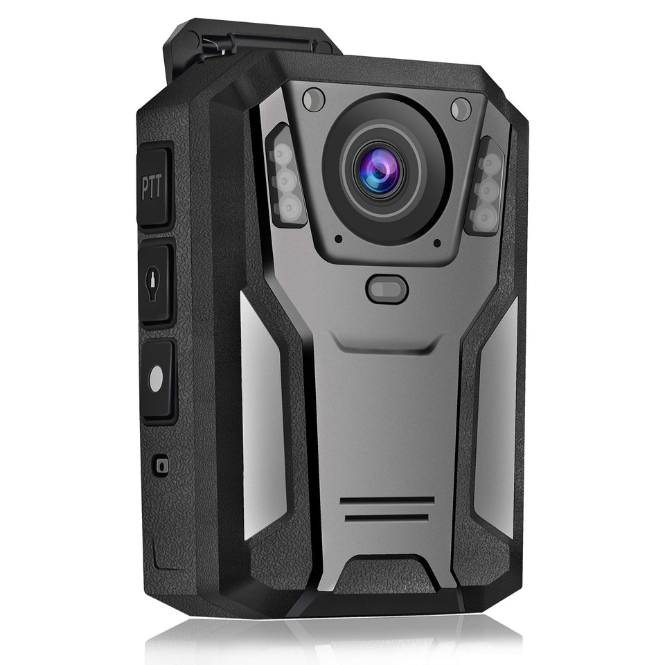 Aolbea P100 2K police body camera front view for on-duty recording with rugged durability.