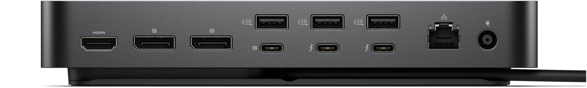 AOM Dell Pro Dock connected to an 8K-ready setup via HDMI and DisplayPort.