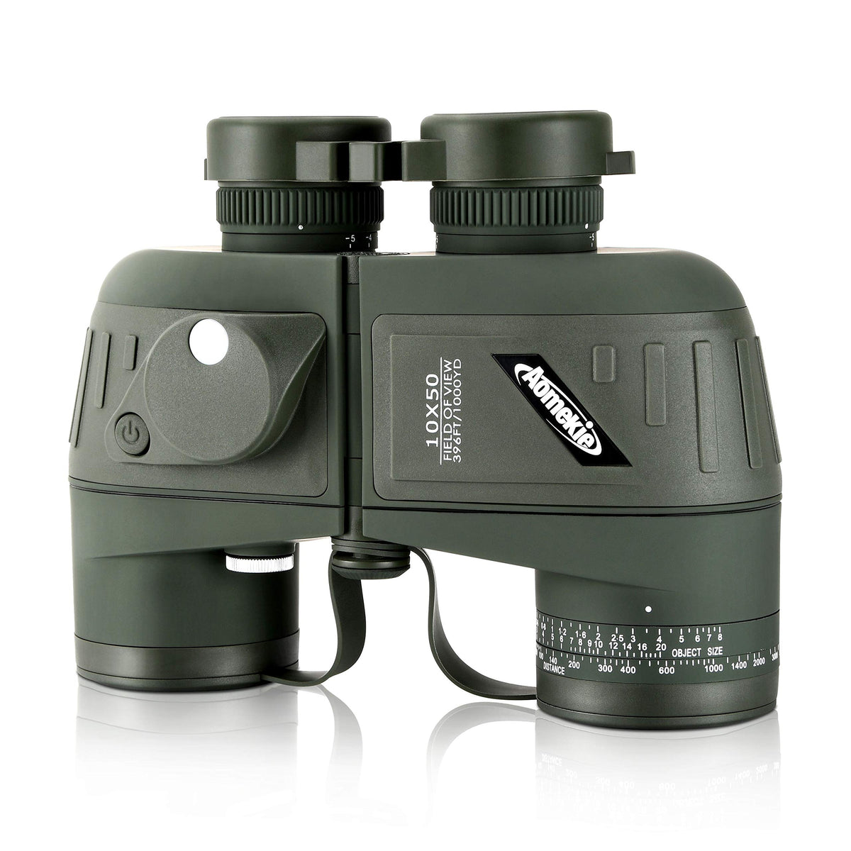 AOMEKIE 10x50 binoculars front view in green for quick distant observations.
