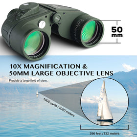 AOMEKIE binoculars rangefinder and compass in use, aiding distance and direction checks.