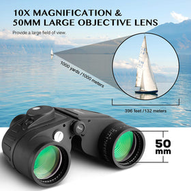 AOMEKIE 10x50 binoculars rangefinder on the left eyepiece for distance estimation