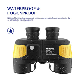AOMEKIE 7x50 binoculars ergonomic grip and long eye relief for glasses wearers.