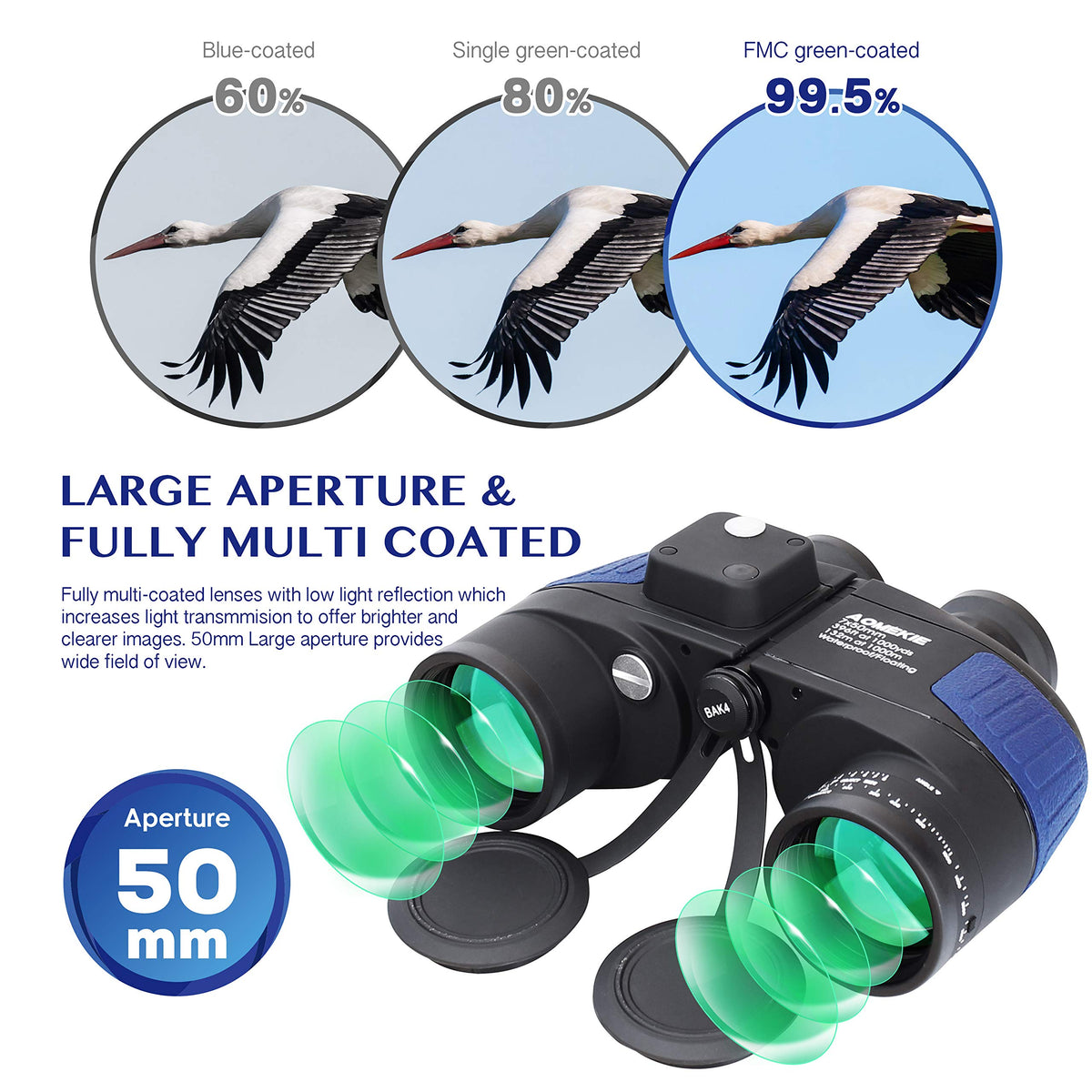 AOMEKIE binoculars with BAK4 prism for bright, sharp images.