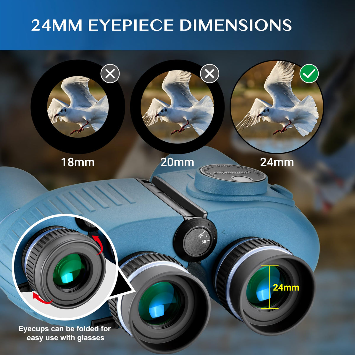 AOMEKIE fold-down eyecups for glasses wearers during long observations.