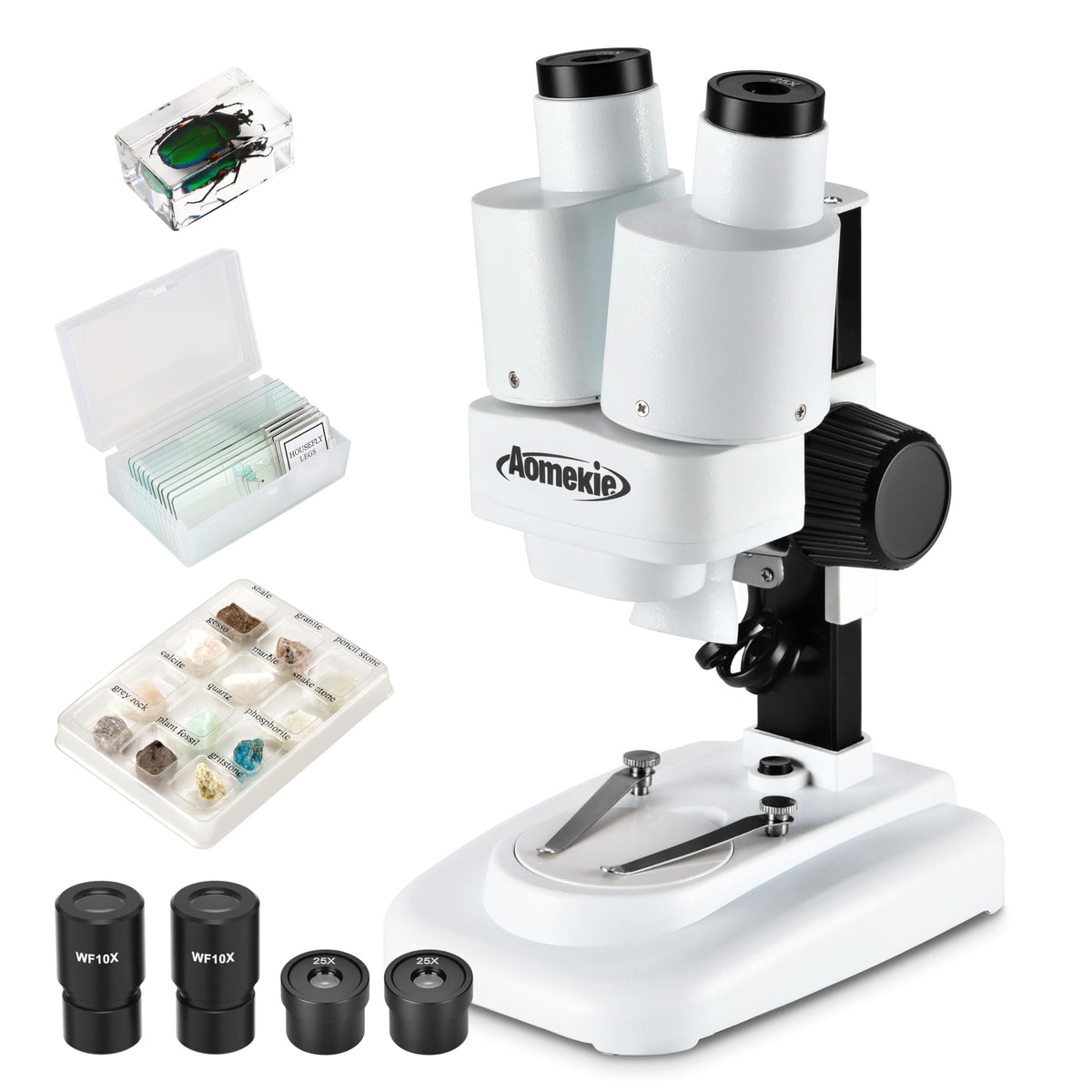 Aomekie microscope 20x-50x magnification for exploring specimens with crystal clarity.