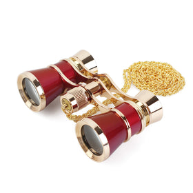 AOMEKIE opera glasses 3x25 red with chain, comfortable for adults during live theater.