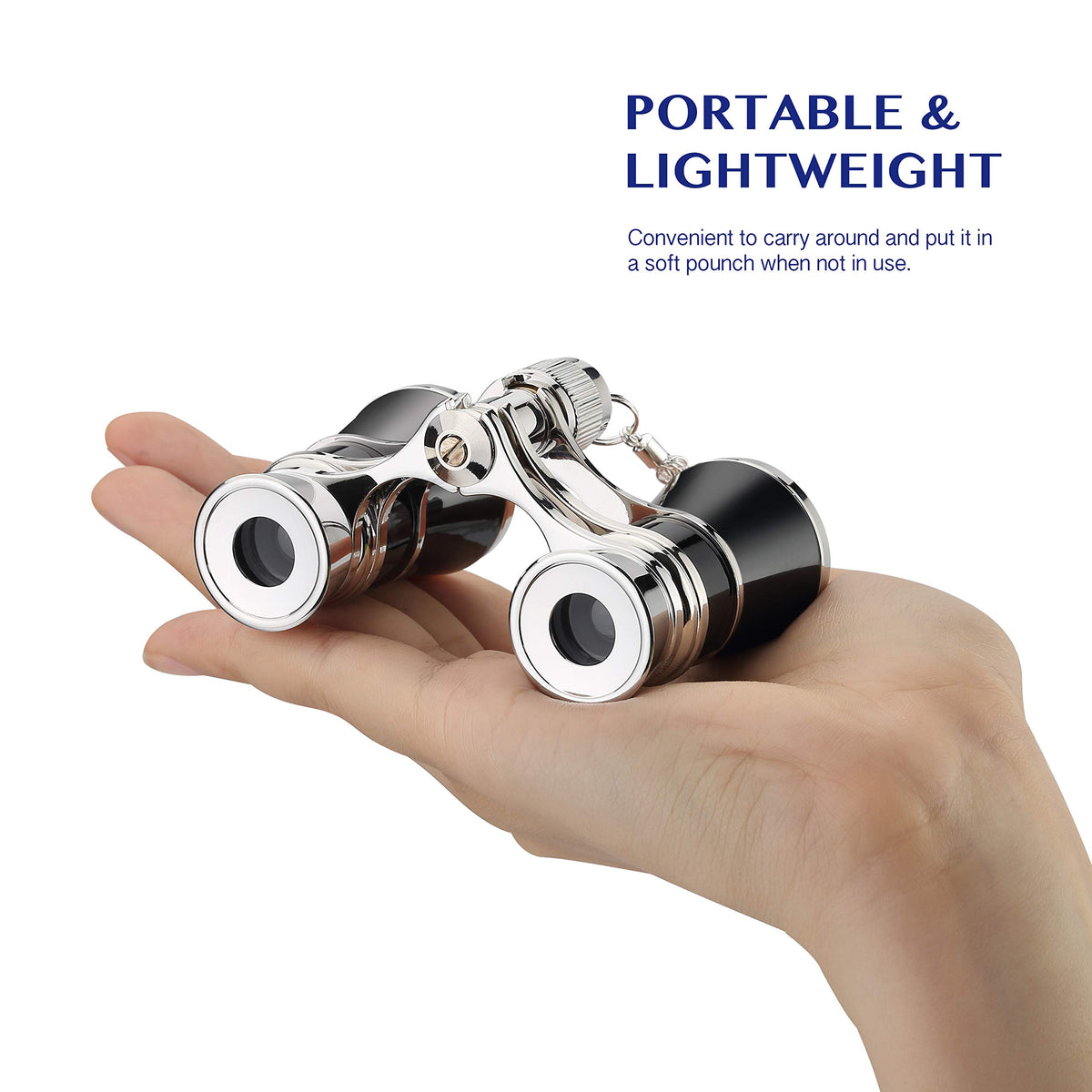 Aomekie opera glasses close-up with chain detail, easy to grip during performances.