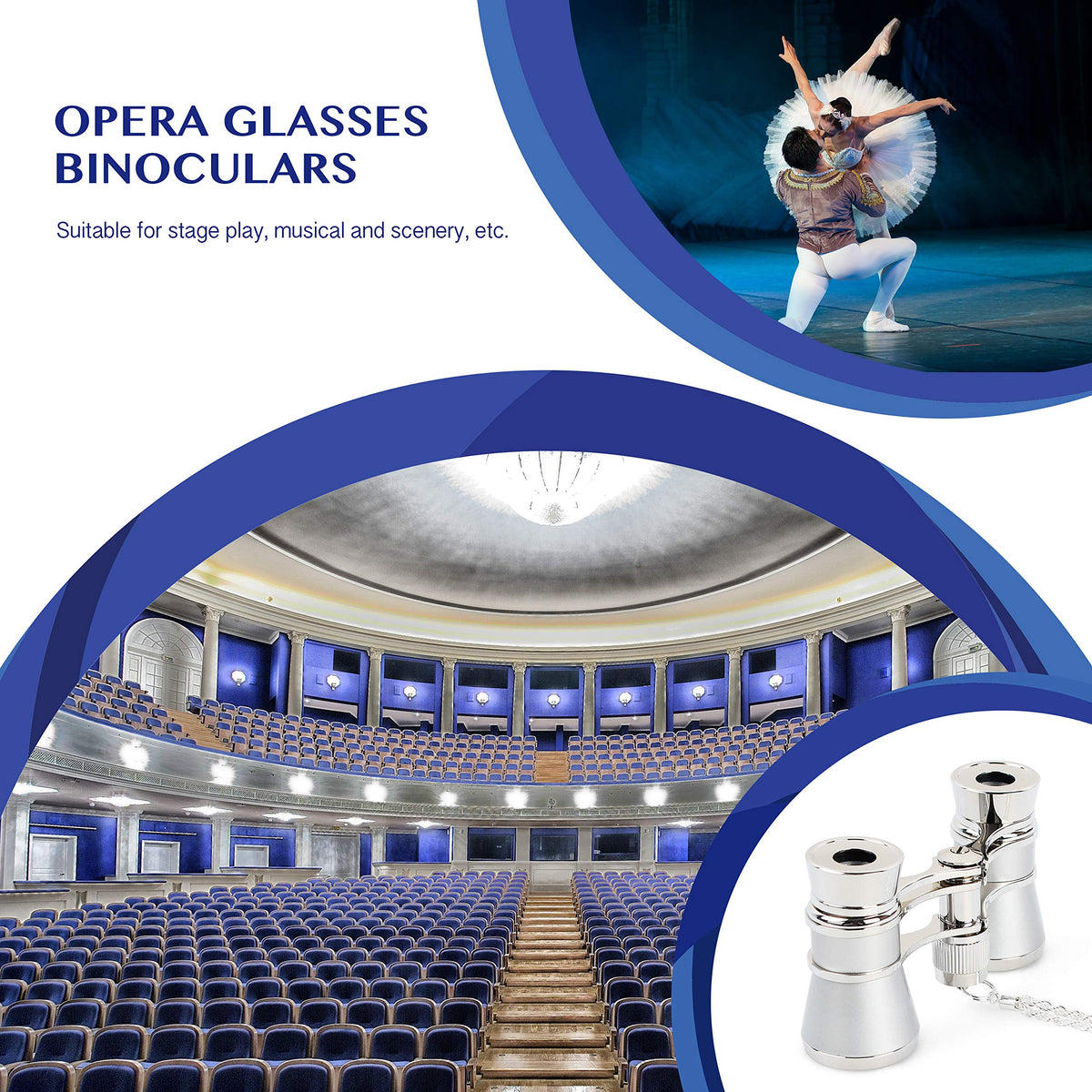 Aomekie opera glasses with durable materials and silver finish.