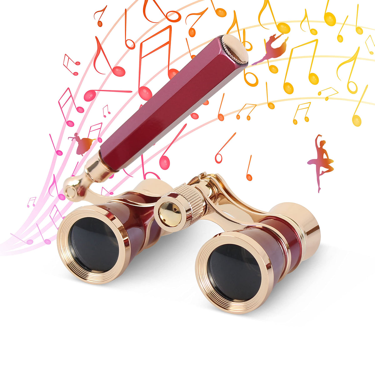 AOMEKIE front view of red opera glasses showing compact design and stage clarity