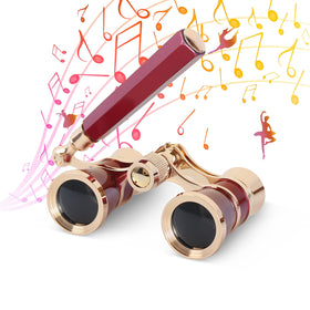 AOMEKIE front view of red opera glasses showing compact design and stage clarity