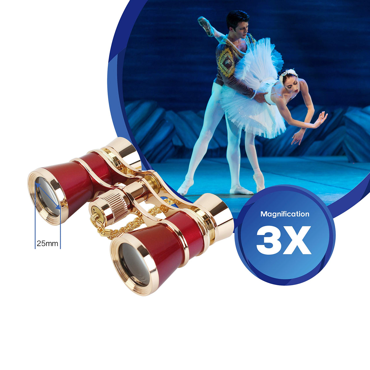 AOMEKIE portable opera glasses with chain, comfortable handling.