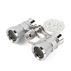 Aomekie opera glasses in silver with chain for stylish theater viewing.