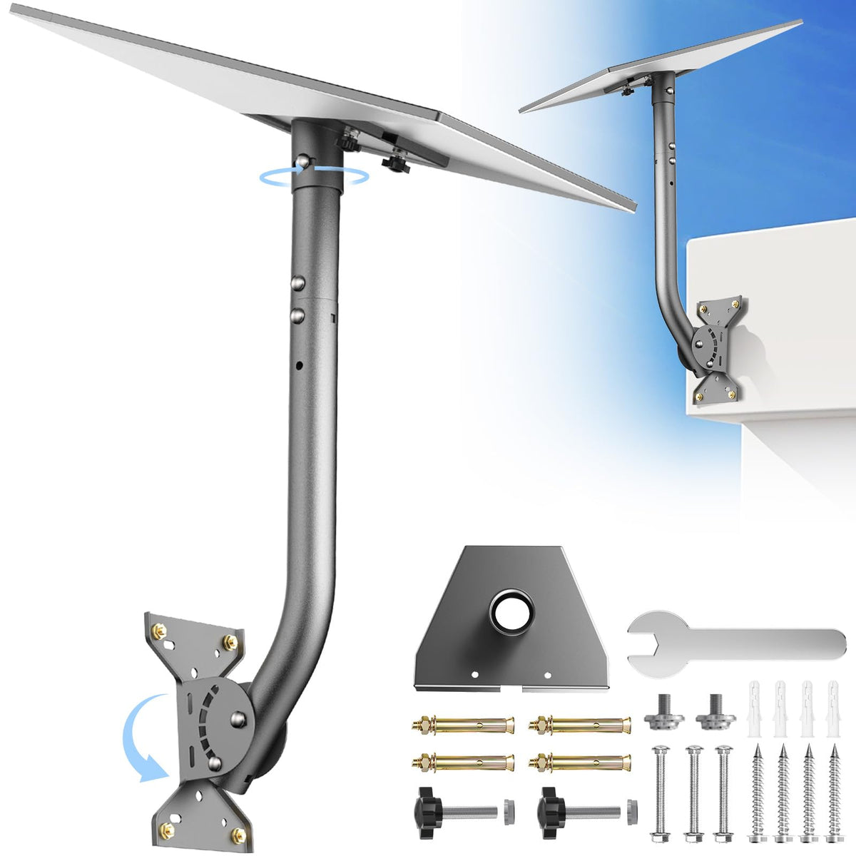 Aoosing Gen 3 Starlink mount on wall with adjustable assembly for outdoor use.