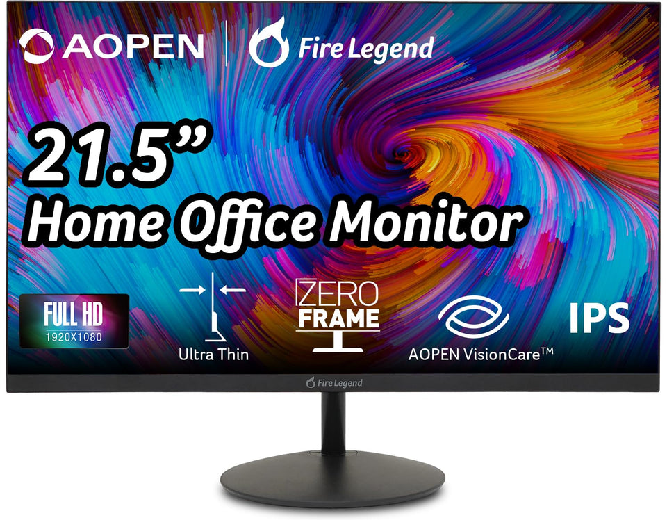 AOPEN 22SA2Q zero-frame front view showing space saving, modern desk aesthetics