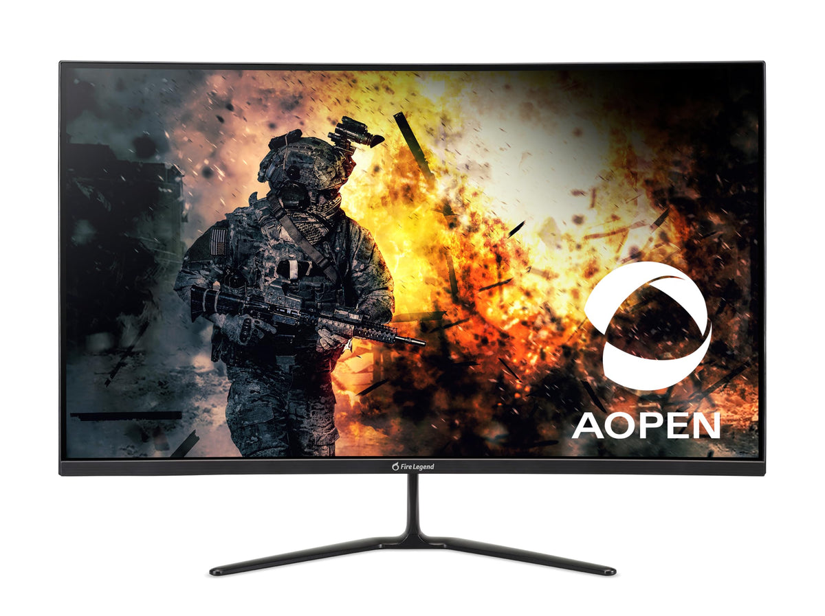 AOPEN 31.5-inch curved monitor front view highlighting immersive gaming visuals