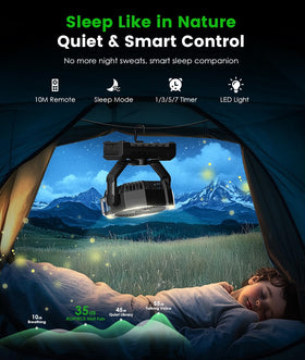 Aopircs hanging in tent demonstrating secure hook and hands-free cooling