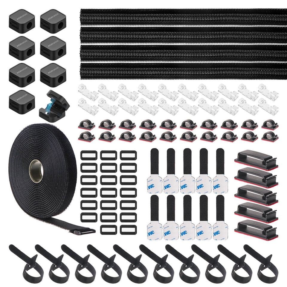 AORUICN cable-management kit under desk neatly organizes wires for a tidy workspace.