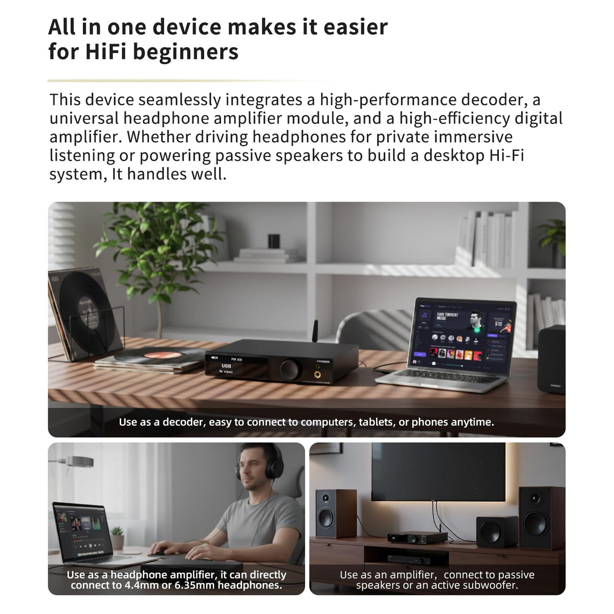 AOSHIDA AO300 PRO connection panel highlights USB, coax, and RCA options