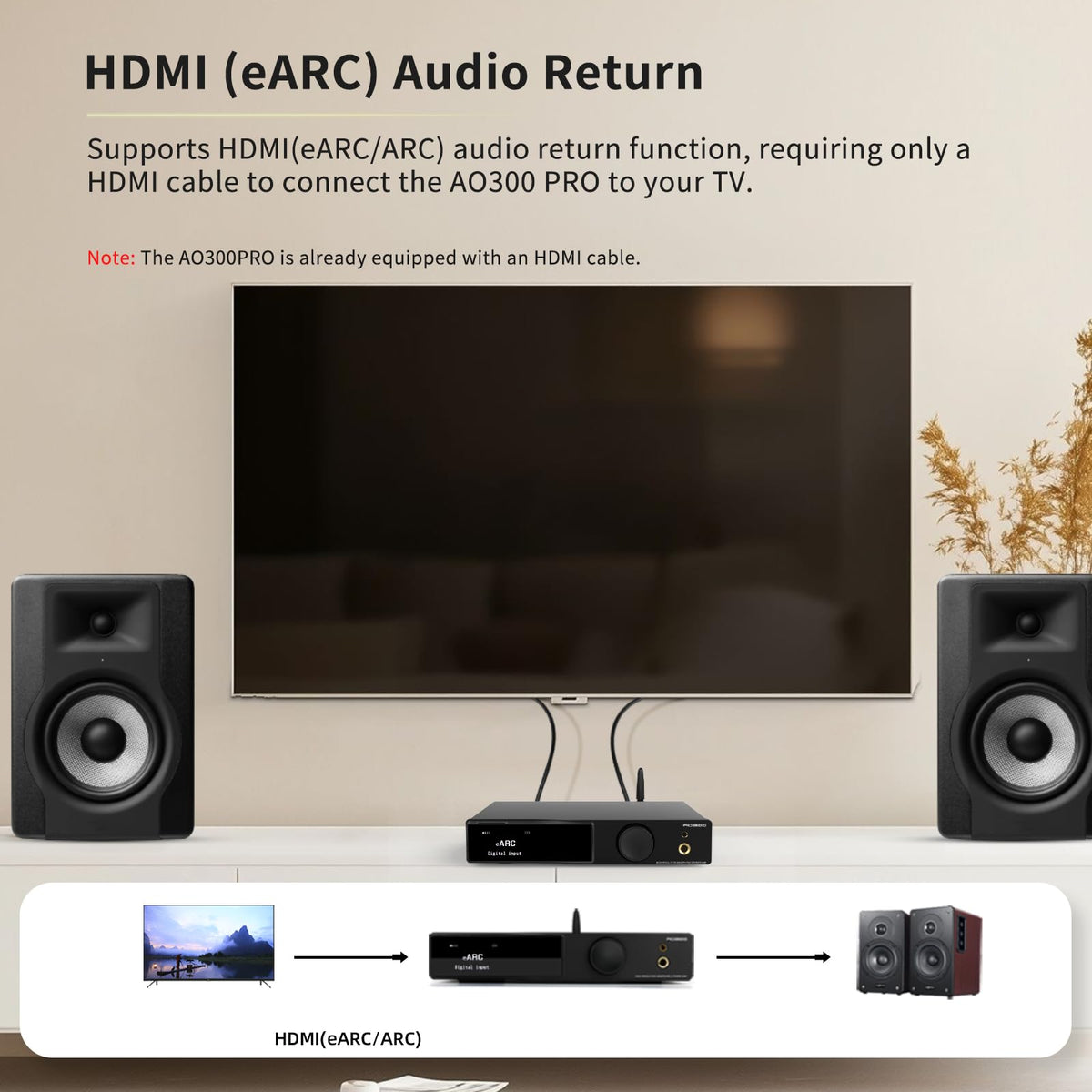 AO300 PRO power amplifier stage delivers 165W×2 output for demanding speakers.