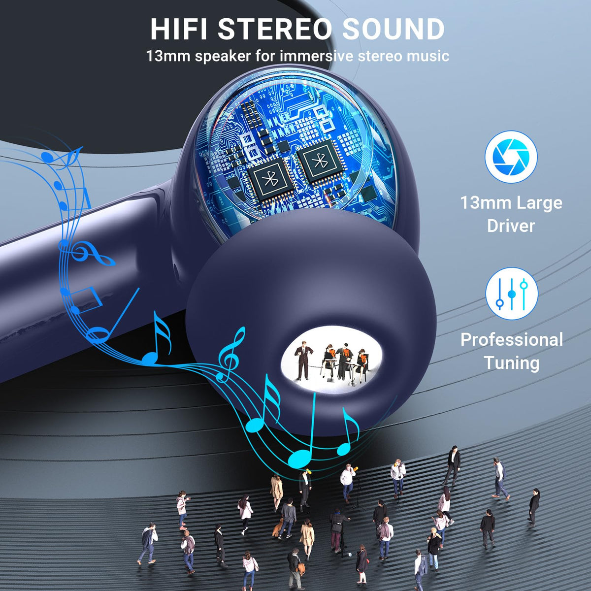 Aoslen 13mm drivers deliver hi-fi sound with rich bass.