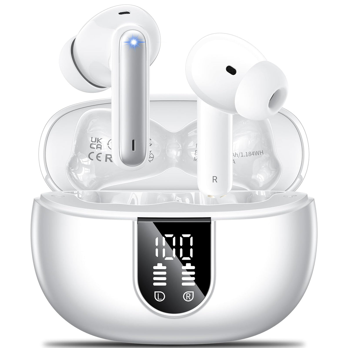 Aoslen wireless earbuds case with LED display shows charge level at a glance.
