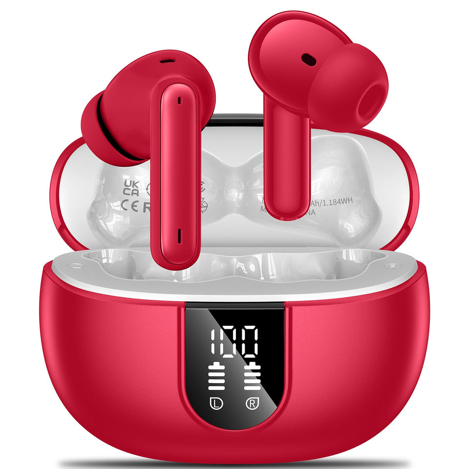 Aoslen wireless earbuds with LED display show battery life at a glance.