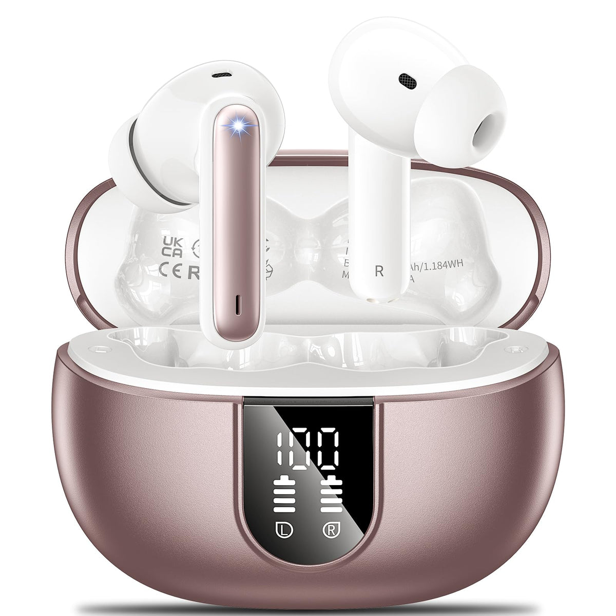 Aoslen wireless earbuds with LED display showing battery level for easy monitoring